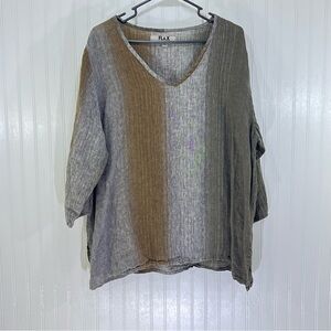 Flax 100% Linen Earthy Tones V-Neck Top Oversized Lagenlook Women’s Size Large